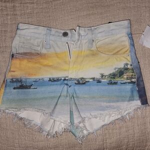 New Scenic Printed Blank NYC Vintage High Rise Jean Shorts
